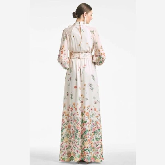 Sachin & Babi Size 6 Vera Pink Green‎ Cream Floral Long Sleeve Gown Maxi Dress - Picture 5 of 5